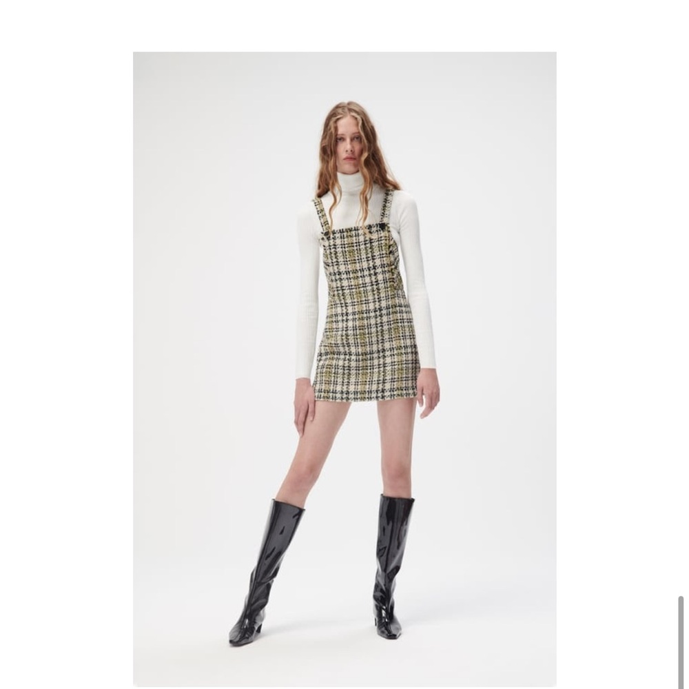 ZARA Textured Plaid Pinafore Dress